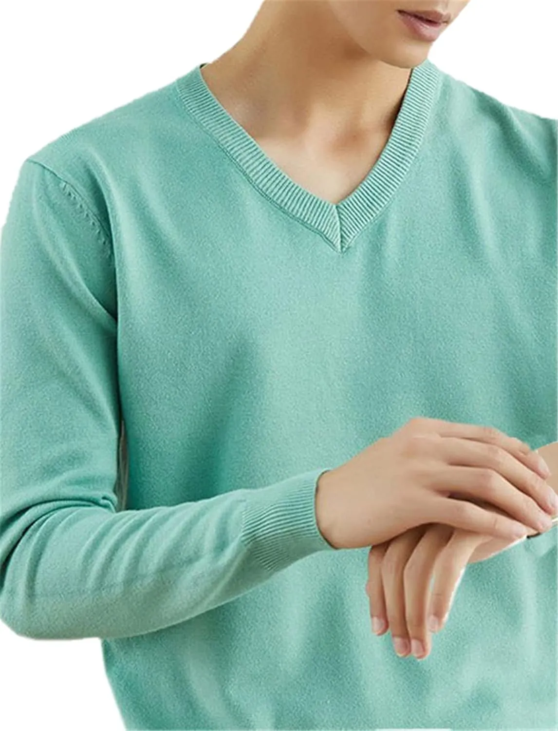 QZH.DUAO Men's Casual Knitted V Neck/Crew Neck Long-Sleeve Pullover Sweaters