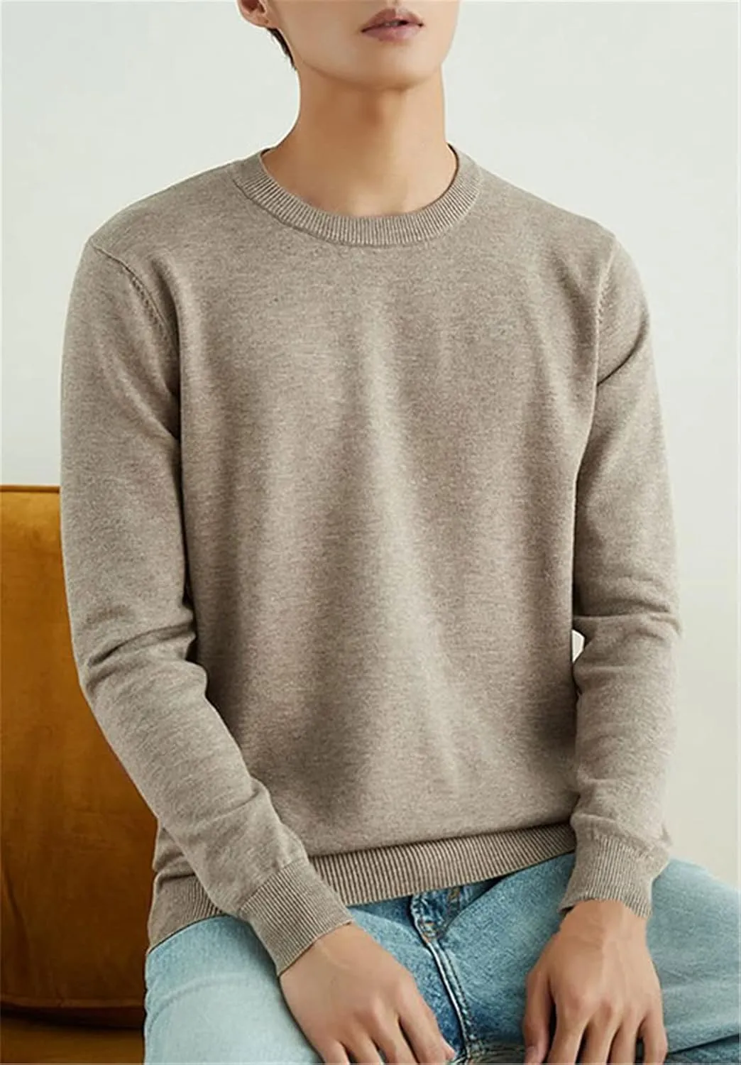 QZH.DUAO Men's Casual Knitted V Neck/Crew Neck Long-Sleeve Pullover Sweaters
