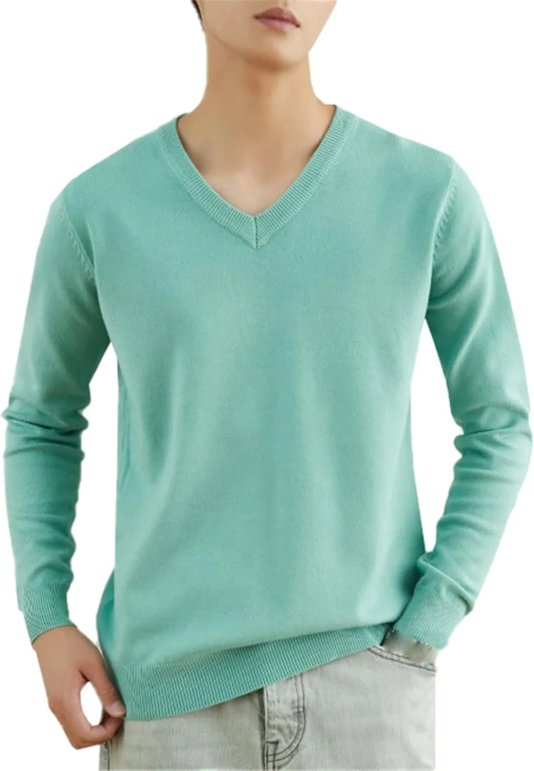 QZH.DUAO Men's Casual Knitted V Neck/Crew Neck Long-Sleeve Pullover Sweaters