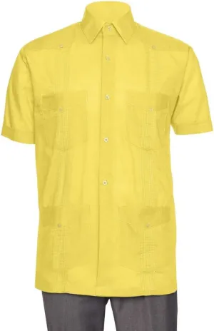 Short Sleeve Guayabera Shirt - for Men Cuban Linen Look
