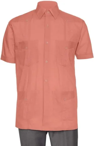 Short Sleeve Guayabera Shirt - for Men Cuban Linen Look