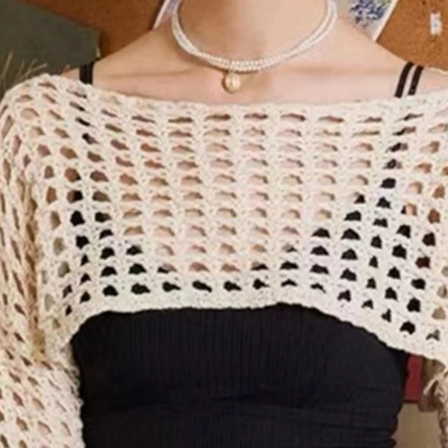 Sweaters,Women Grunge-Crochet Knit See Through Crop Tops Up Shrug Long Sleeve Neck Casual Cropped Smock Top Blouse