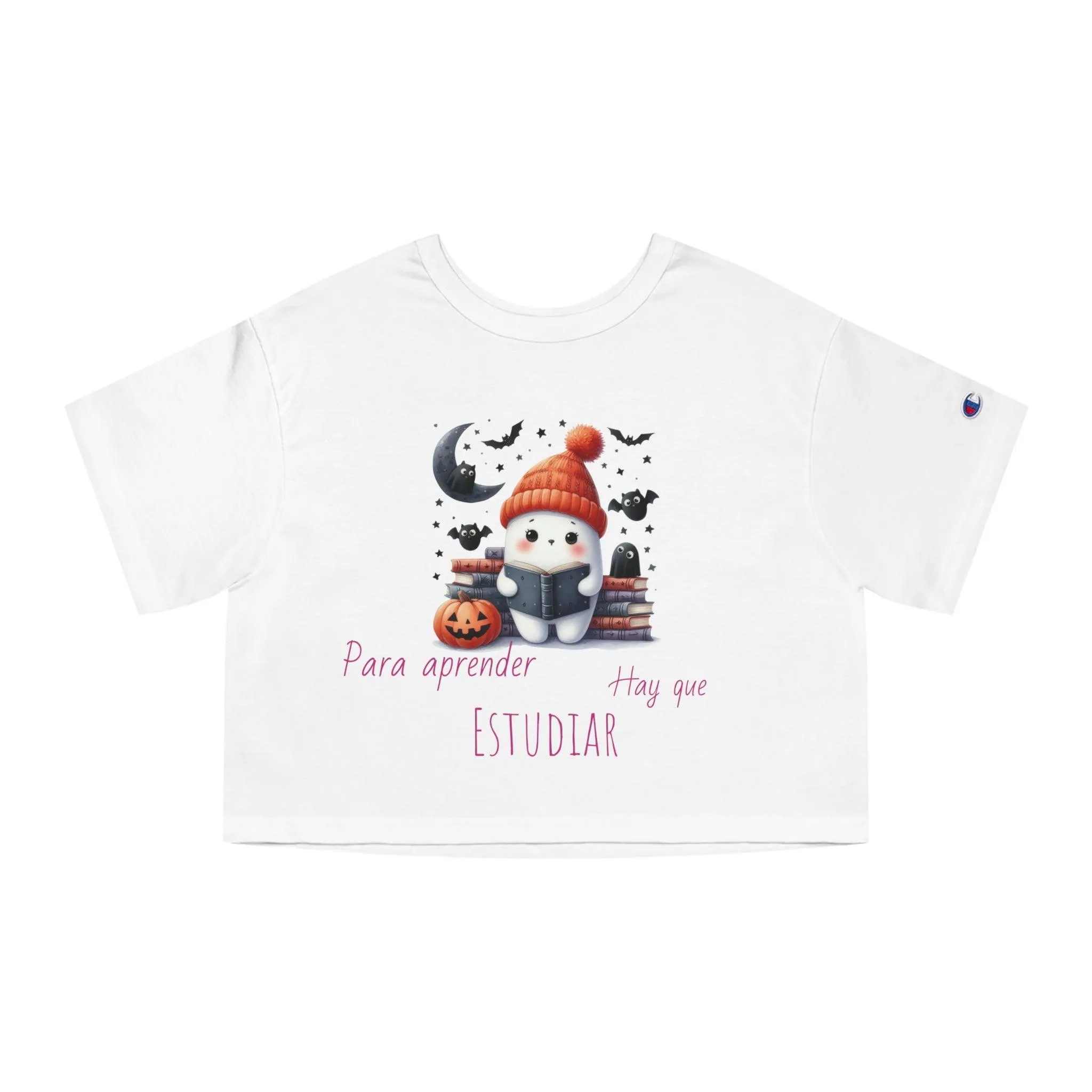 T-Shirt Corta Fantasma con Libros y mensaje: " Para Aprender Hay Que Leer"/T-Shirt  Halloween/T-Shirt Amante de los Libros