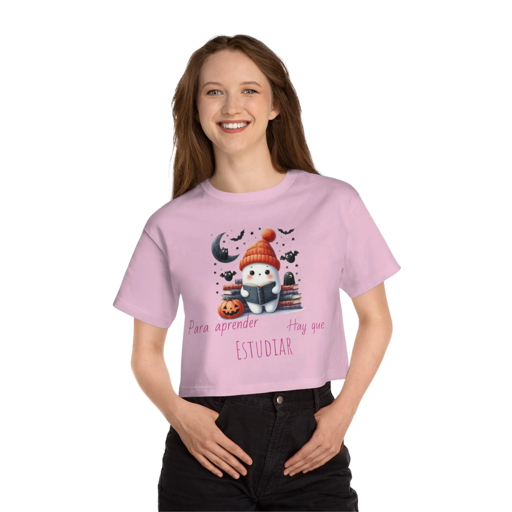 T-Shirt Corta Fantasma con Libros y mensaje: " Para Aprender Hay Que Leer"/T-Shirt  Halloween/T-Shirt Amante de los Libros