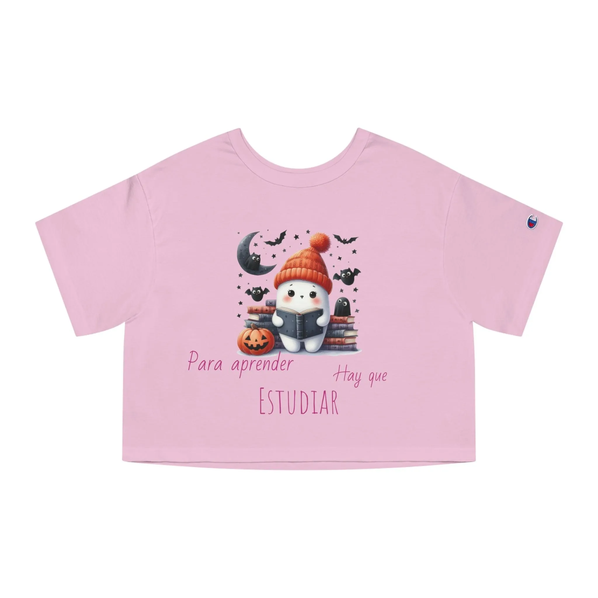 T-Shirt Corta Fantasma con Libros y mensaje: " Para Aprender Hay Que Leer"/T-Shirt  Halloween/T-Shirt Amante de los Libros