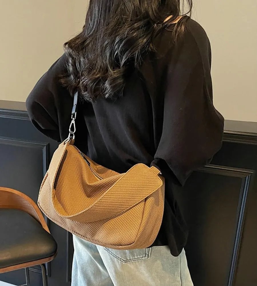 Texture Solid Polyester Shoulder Bag Large Capacity Practical Handbag for Women Tourist Commuter Sling Bags 2025