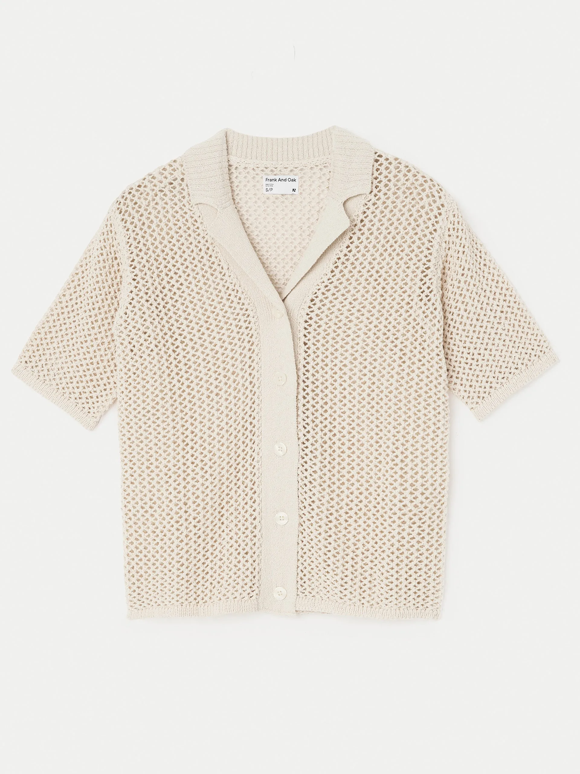 The Crochet Camp Collar Knit Shirt in Oatmeal