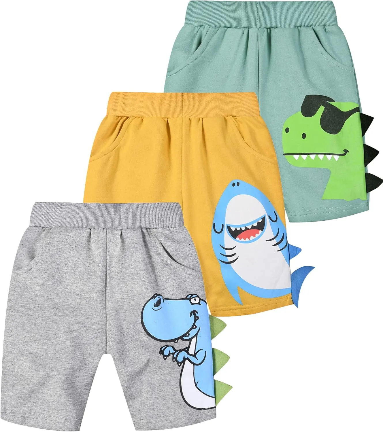 TLAENSON Toddler Boys Summer Cotton Shorts with Pocket, Baby Pull-On Casual Active Jogger Shorts 2-Pack /3-Pack