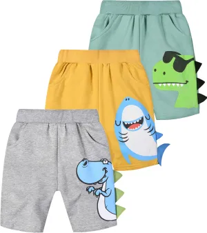 TLAENSON Toddler Boys Summer Cotton Shorts with Pocket, Baby Pull-On Casual Active Jogger Shorts 2-Pack /3-Pack
