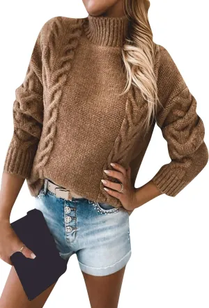 WIWIQS Women's Turtleneck Knitted Loose Fit Sweater Long Sleeve Casual Soft Sweaters