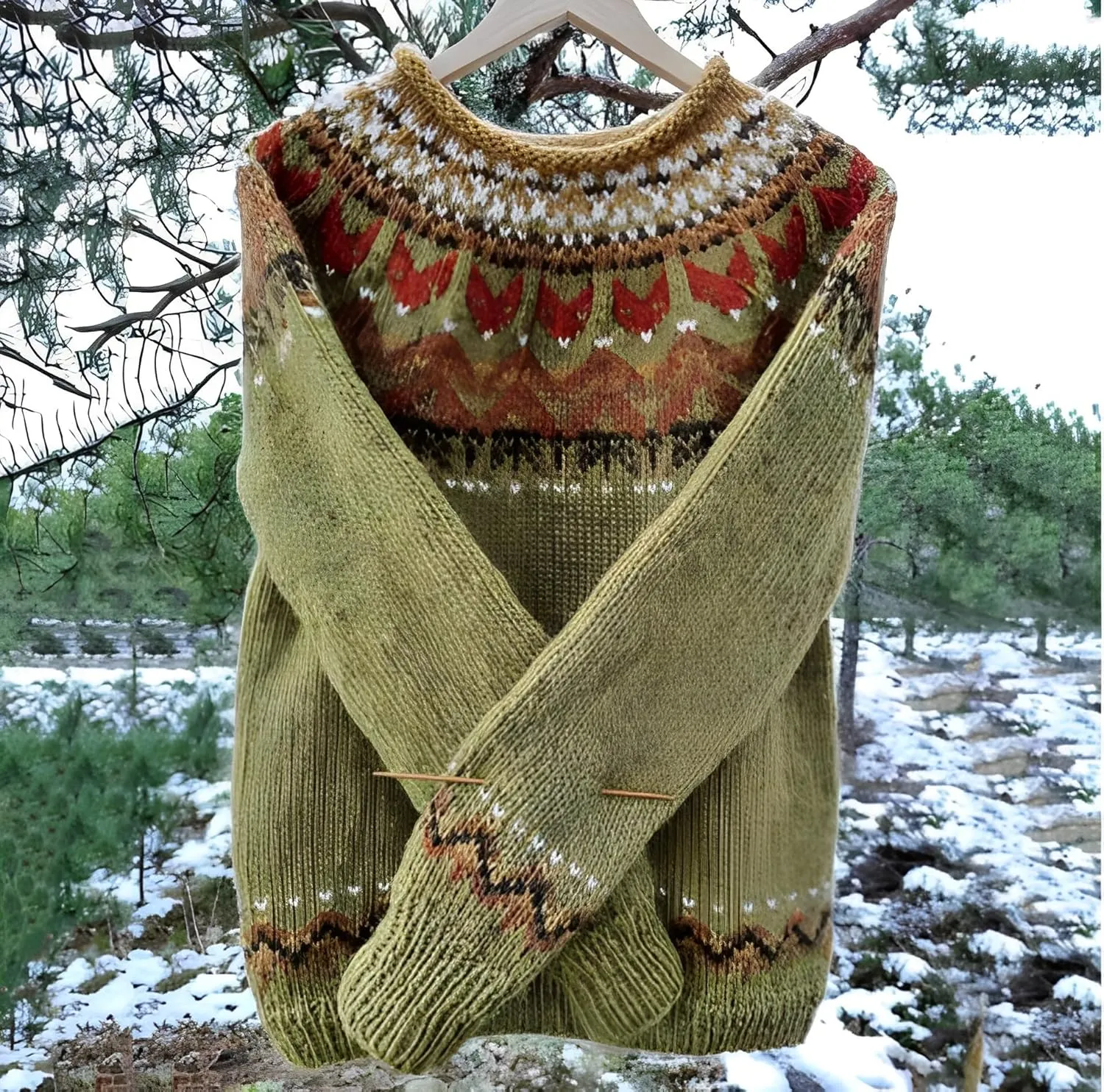 Women's Classic Fair Isle Pattern Knit Sweater 2024 Trendy Casual Loose Crewneck Long Sleeve Lightweight Jumper Tops