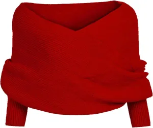 Women’s Fall Fashion Long Sleeve Off Shoulder V Neck Asymmetric Hem Knit Cropped Sweater Top