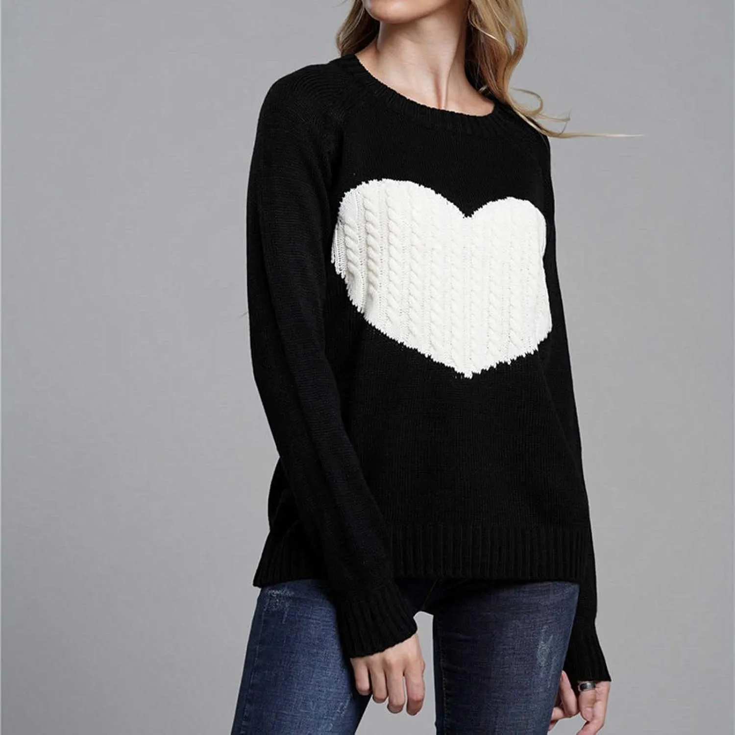 Womens Heart SweaterCute Valentine Sweater for Women Lightweight Cable Knit Oversized Spring Sweaters Dressy Casual