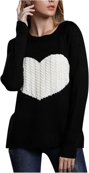 Womens Heart SweaterCute Valentine Sweater for Women Lightweight Cable Knit Oversized Spring Sweaters Dressy Casual
