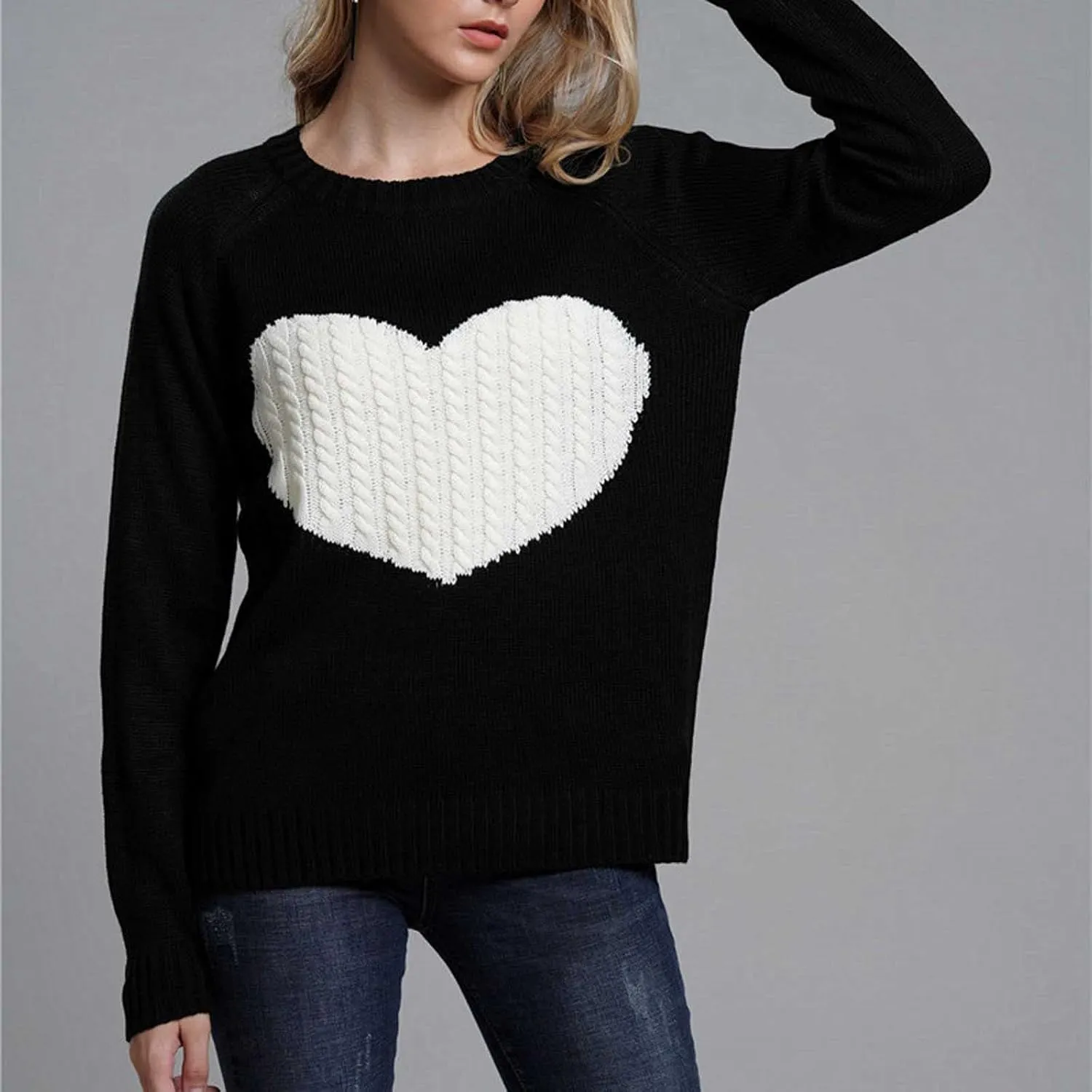 Womens Heart SweaterCute Valentine Sweater for Women Lightweight Cable Knit Oversized Spring Sweaters Dressy Casual