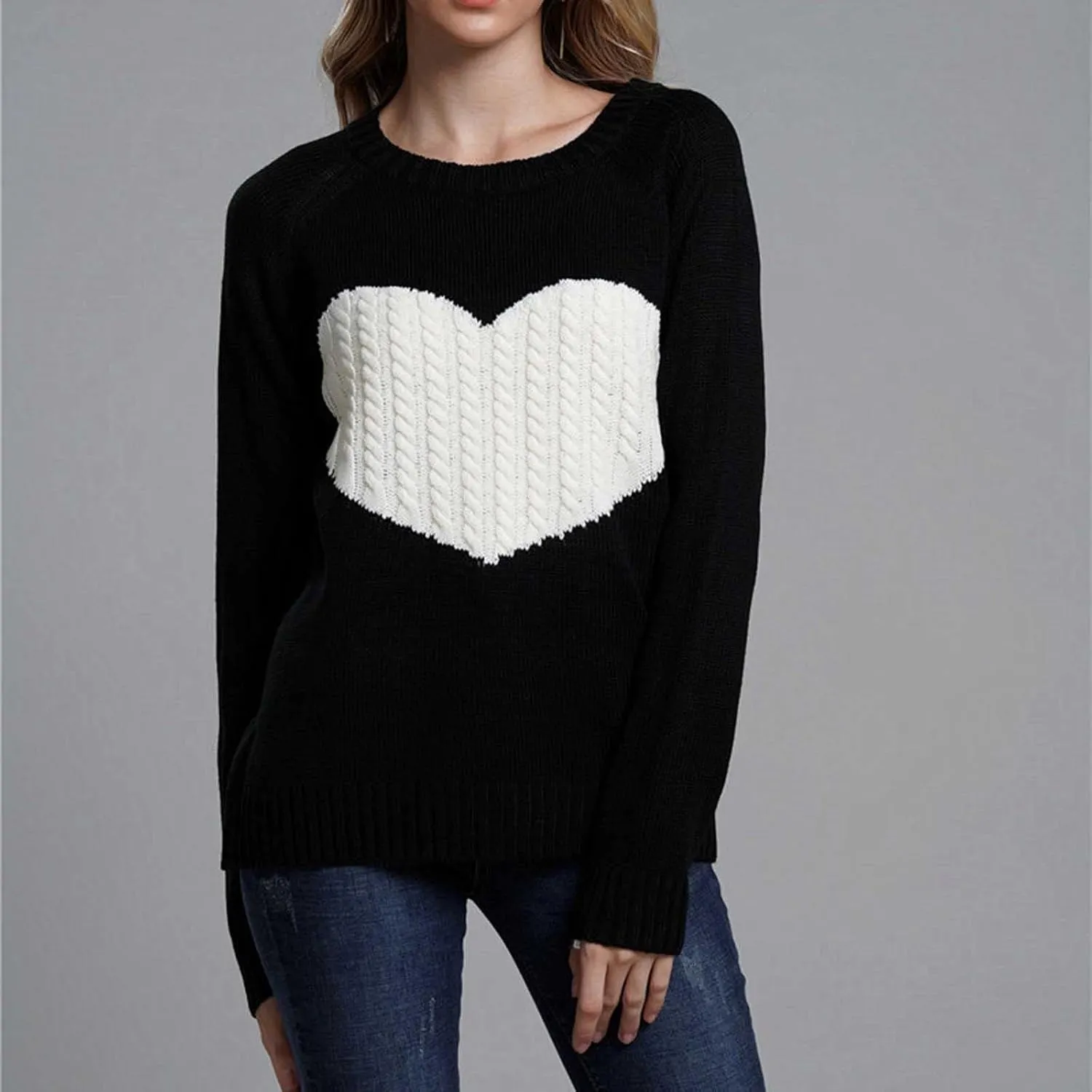 Womens Heart SweaterCute Valentine Sweater for Women Lightweight Cable Knit Oversized Spring Sweaters Dressy Casual