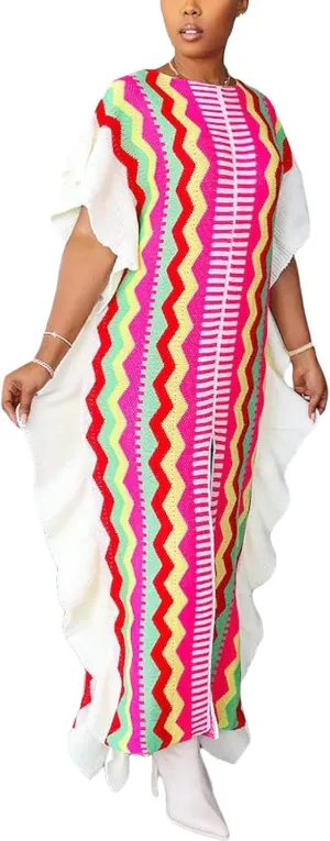 Women's Pullover Cable Knit Sweater Long Dress Short Sleeve Slit Ruffle Maxi Sweater Dress for Party