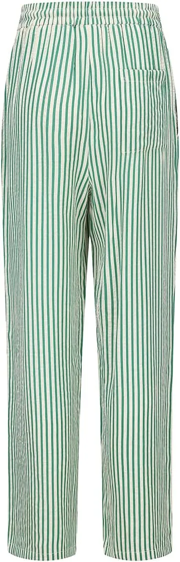 Women's Striped Wide Leg Lounge Pants Pinstripe Drawstring Lightweights Beach Trousers