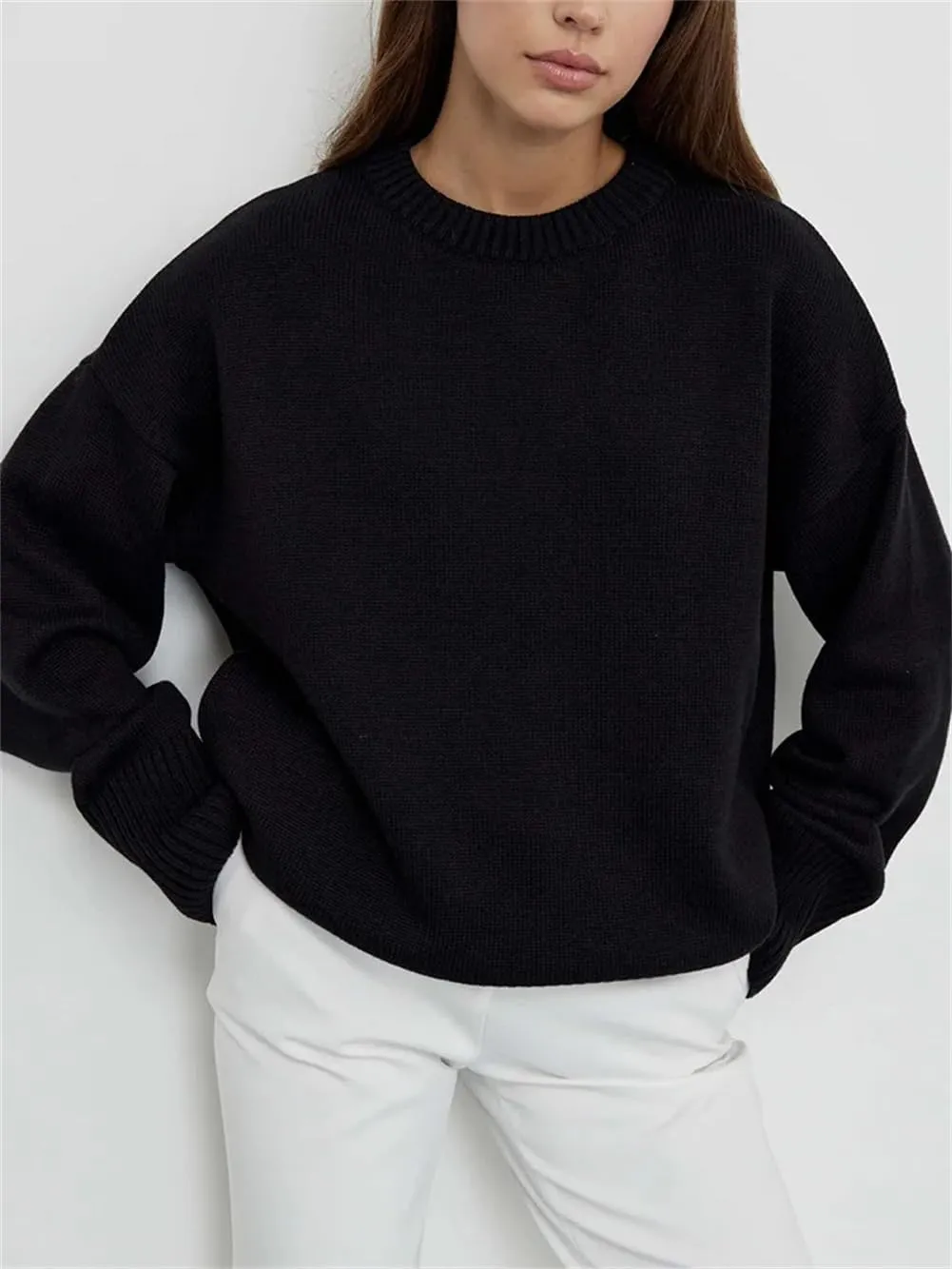 Women's Turtleneck Knitted Sweaters Oversize Winter Soft Thick Crewneck Pullover Knit Top