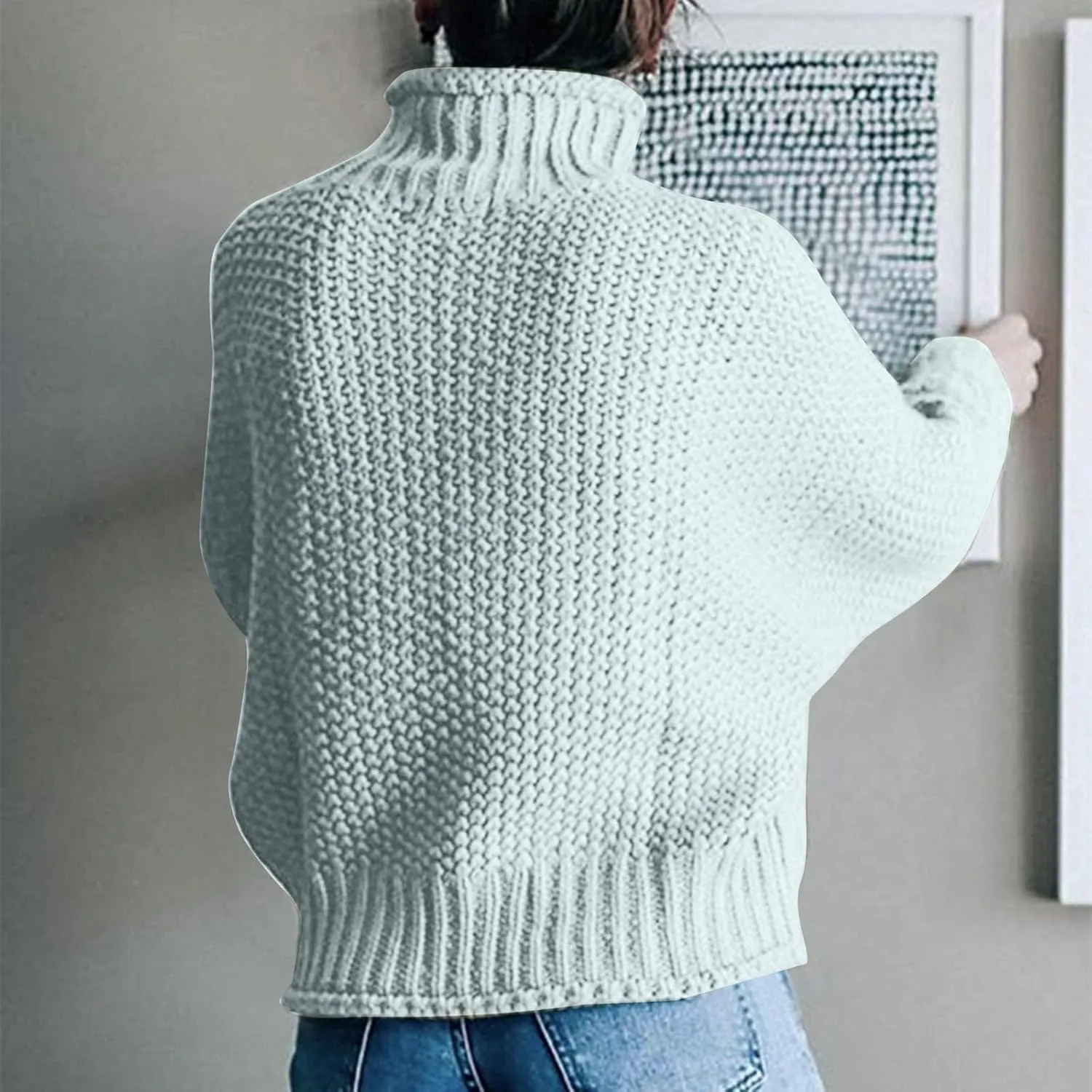 Womens Turtleneck Oversized Sweaters Batwing Ribbed Long Sleeve Tops for Women Pullover Loose Chunky Knit Jumper