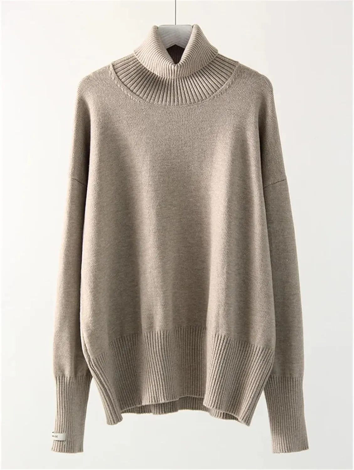 Women's Turtleneck Sweater Oversized Simple Knit Pullover Solid Color Warm Thick Pullover