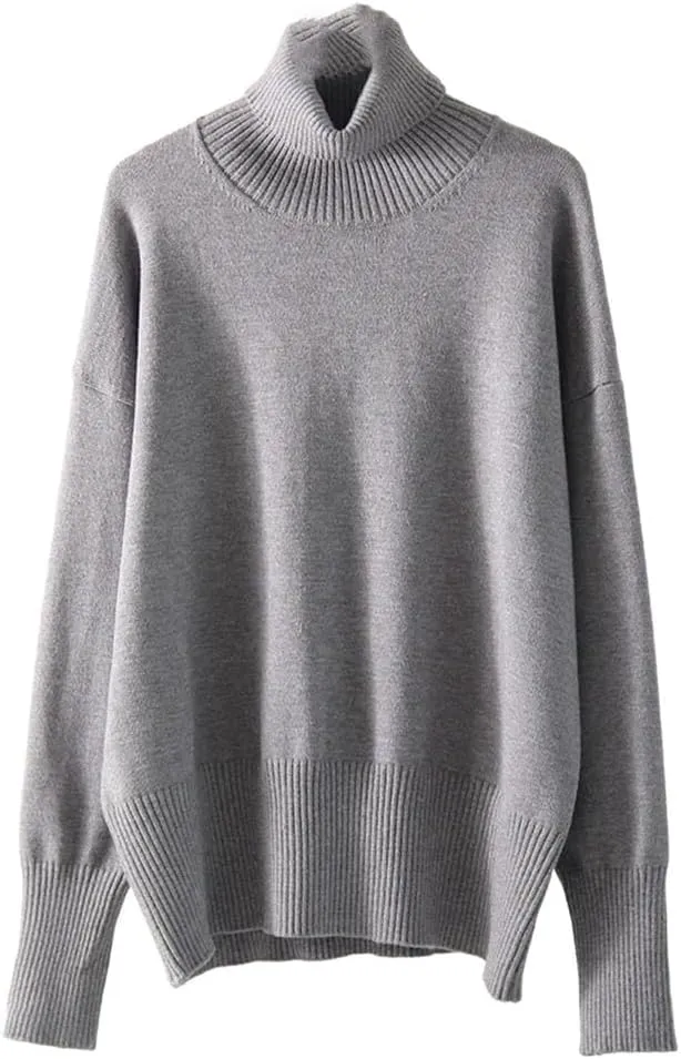 Women's Turtleneck Sweater Oversized Simple Knit Pullover Solid Color Warm Thick Pullover