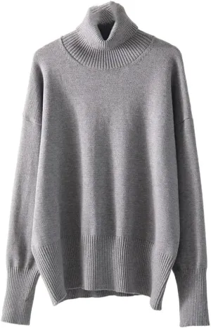 Women's Turtleneck Sweater Oversized Simple Knit Pullover Solid Color Warm Thick Pullover