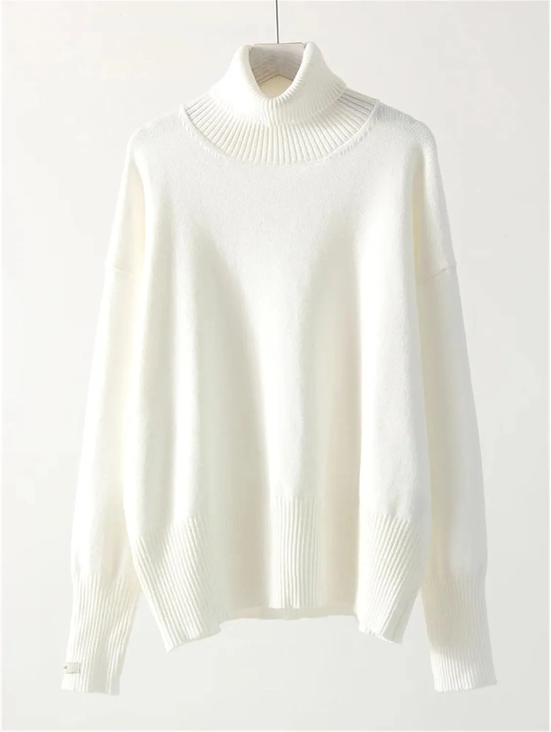 Women's Turtleneck Sweater Oversized Simple Knit Pullover Solid Color Warm Thick Pullover