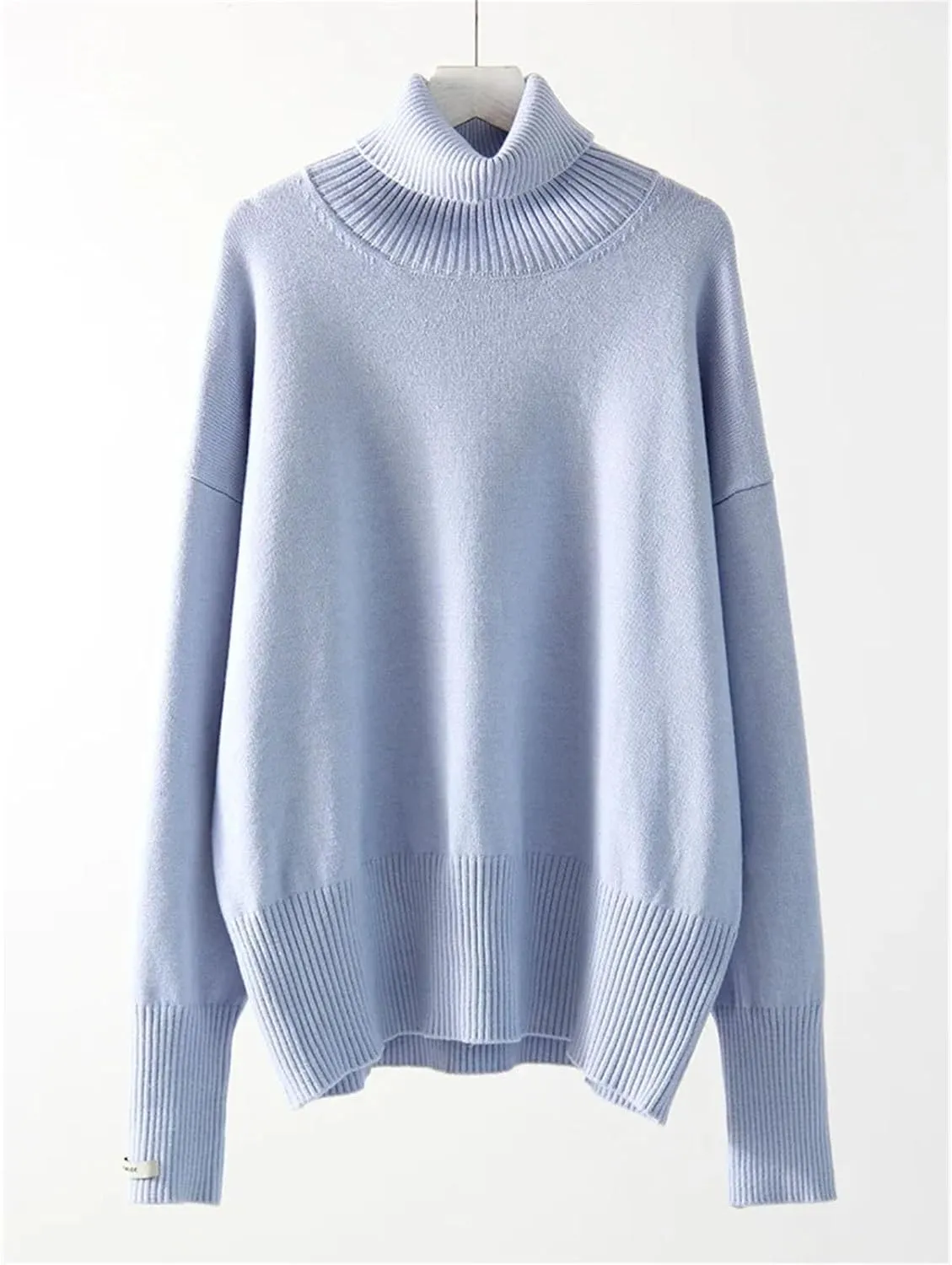 Women's Turtleneck Sweater Oversized Simple Knit Pullover Solid Color Warm Thick Pullover