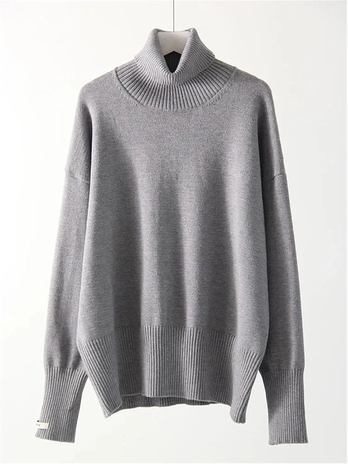 Women's Turtleneck Sweater Oversized Simple Knit Pullover Solid Color Warm Thick Pullover