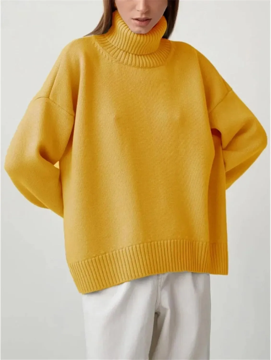 Women's Turtleneck Sweater Winter Thick Warm Pullover Oversized Casual Loose Knit Pullover