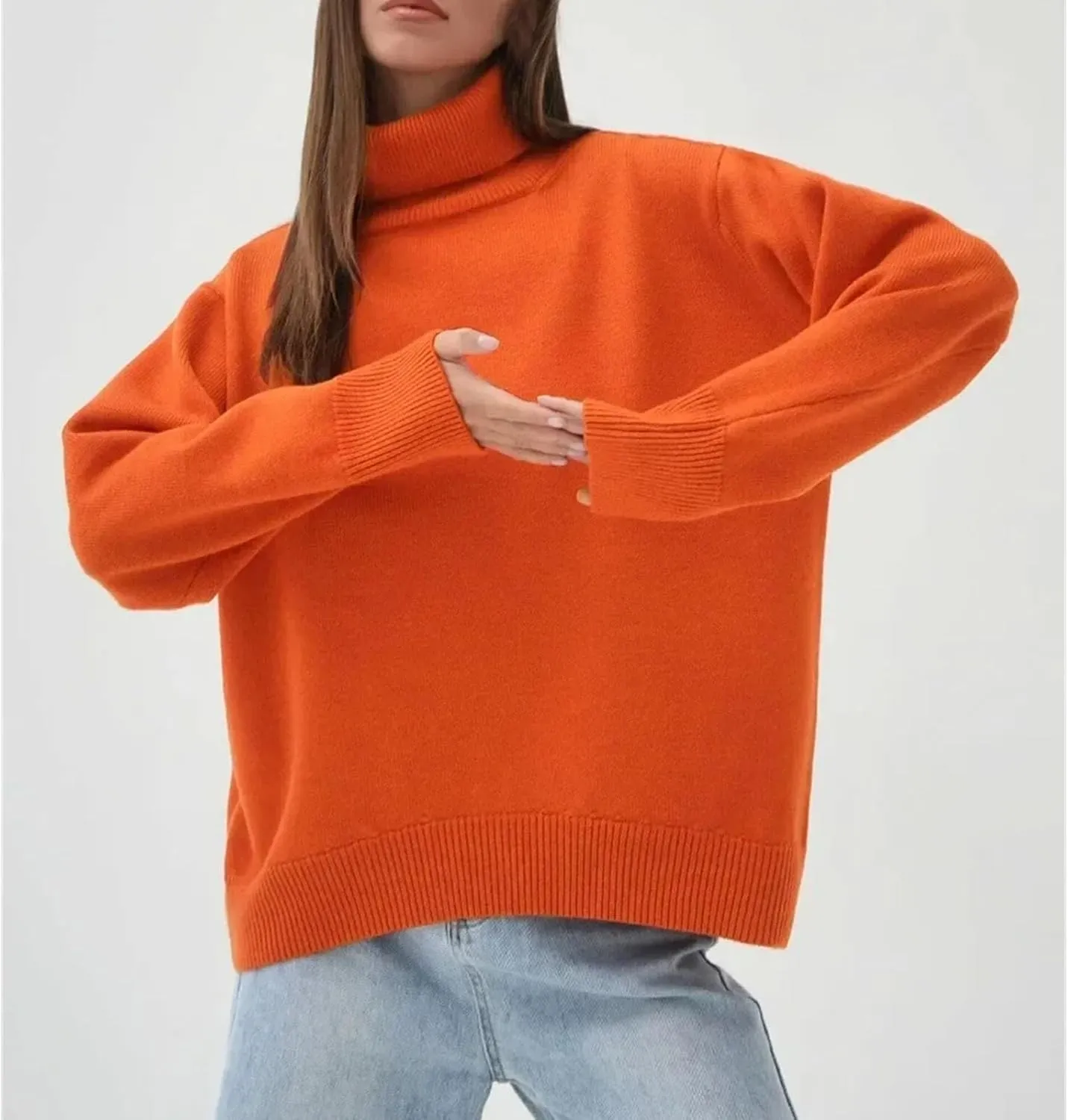 Women's Turtleneck Sweater Winter Thick Warm Pullover Oversized Casual Loose Knit Pullover
