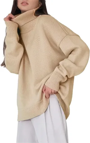 Women's Turtleneck Sweater Winter Thick Warm Pullover Oversized Casual Loose Knit Pullover