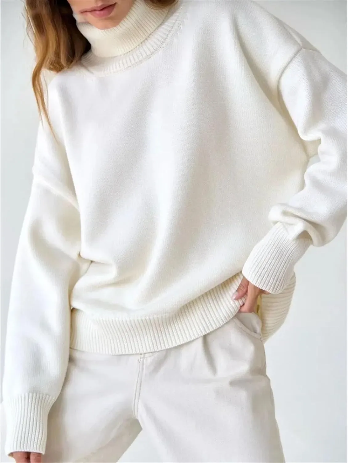 Women's Turtleneck Sweater Winter Thick Warm Pullover Oversized Casual Loose Knit Pullover