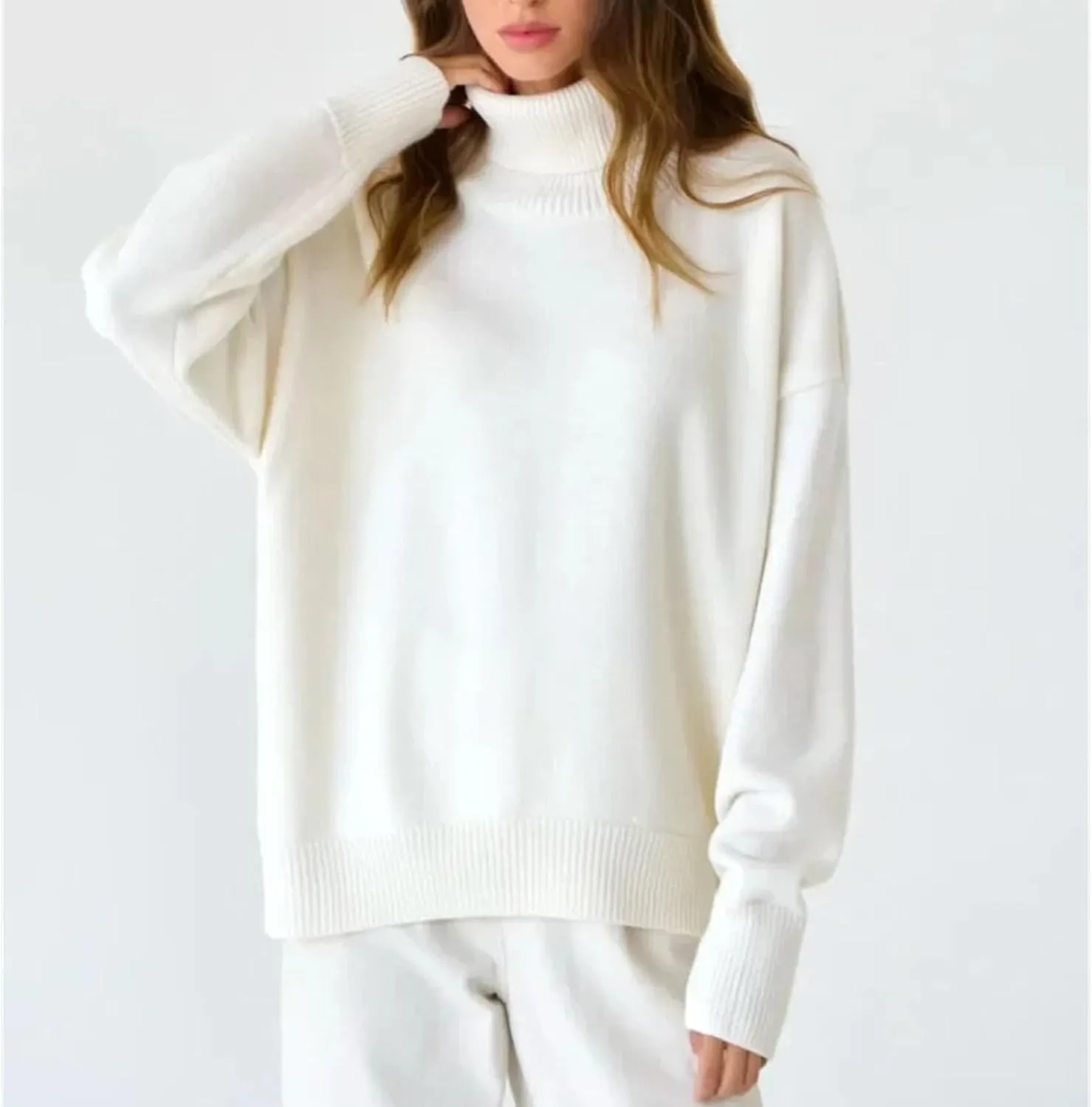 Women's Turtleneck Sweater Winter Thick Warm Pullover Oversized Casual Loose Knit Pullover