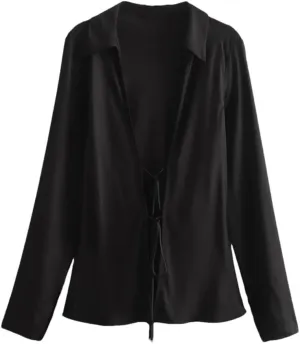 Women's Versatile Slim Bow Decoration Silk Satin Texture Shirt