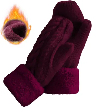 Women's Winter Gloves Warm Lining - Cozy Wool Knit Thick Gloves Mittens