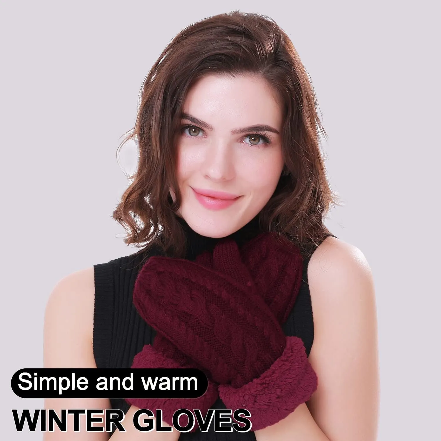 Women's Winter Gloves Warm Lining - Cozy Wool Knit Thick Gloves Mittens