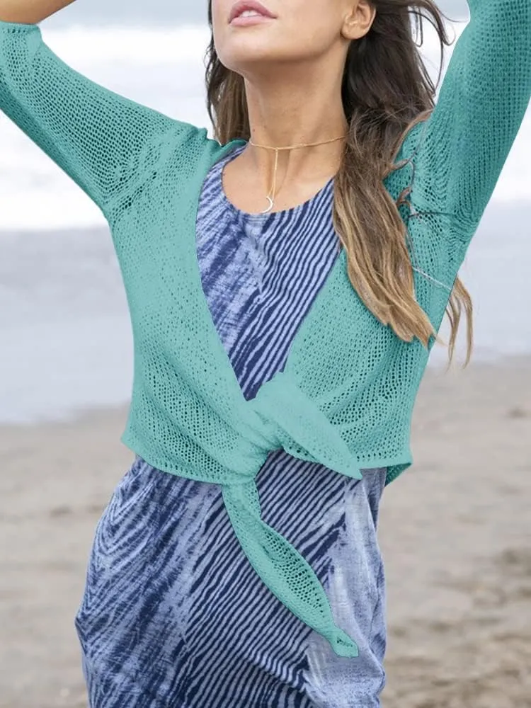 YeMgSiP Women's Tie Front Shrug 3/4 Sleeve Bolero Sheer Knotted Lightweight Cardigan Sweaters Short Shawl Tops