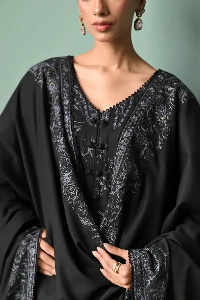 Zaib - BLACK LUXURY EMBROIDERED KARANDI SET (NEL-24623) -3 Piece